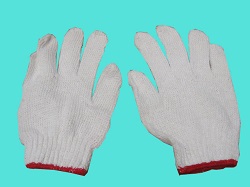 ถุงมือผ้าทอ สีขาว 4 ขีด (ขอบแดง)